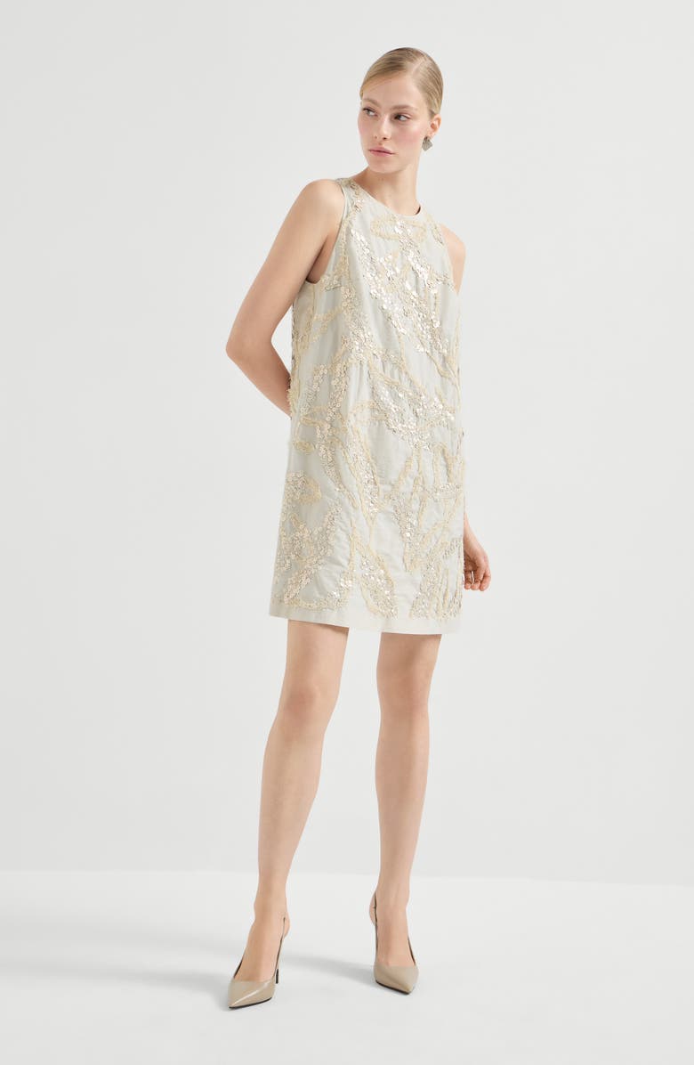 Brunello Cucinelli Mini dress with dazzling embroidery, Main, color, Beige