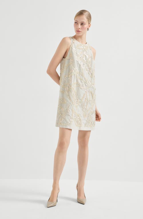 Brunello Cucinelli Mini dress with dazzling embroidery in Beige at Nordstrom, Size Small
