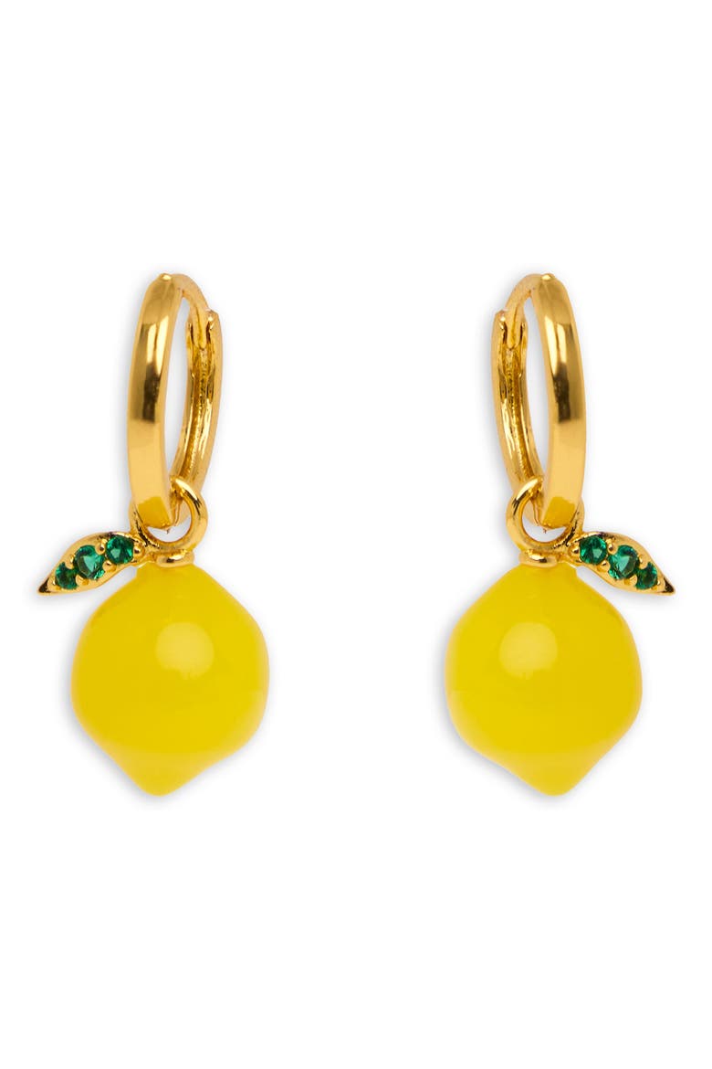 Lemon Charm Huggie Earrings, Alternate, color, YELLOW