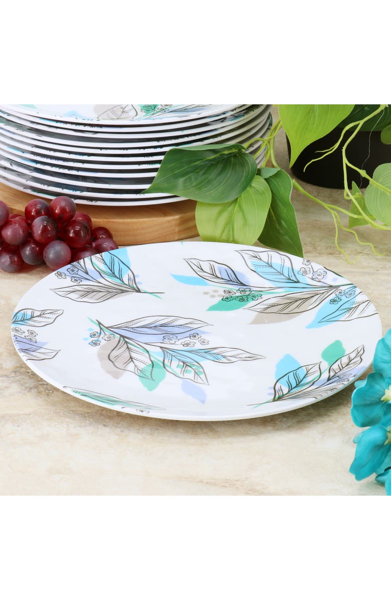 Gibson Home Tropical Sway Vineyard 12 Piece 9 Inch Round Melamine Dessert Plate Set, Alternate, color, Blue