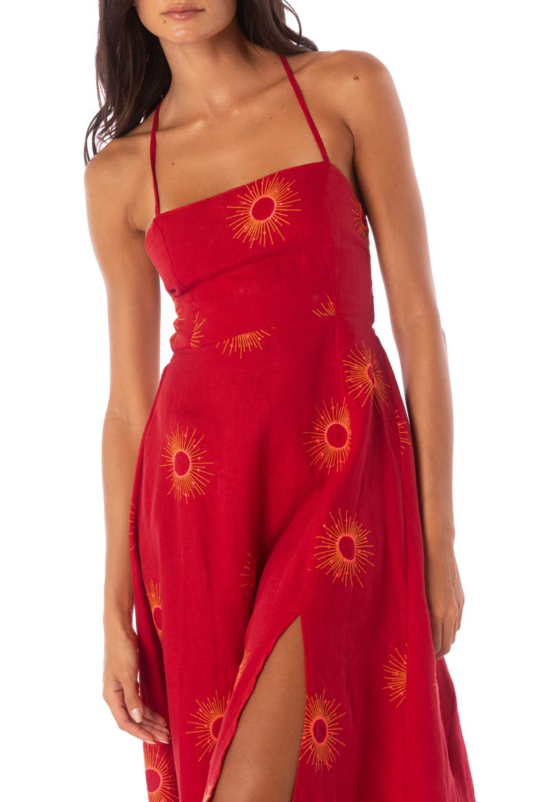 Eclipse Remi Linen Cover-Up Midi Sundress, Alternate, color, RED