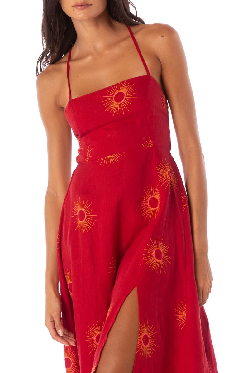 Maaji Eclipse Remi Linen Cover-Up Midi Sundress, Alternate, color, Red