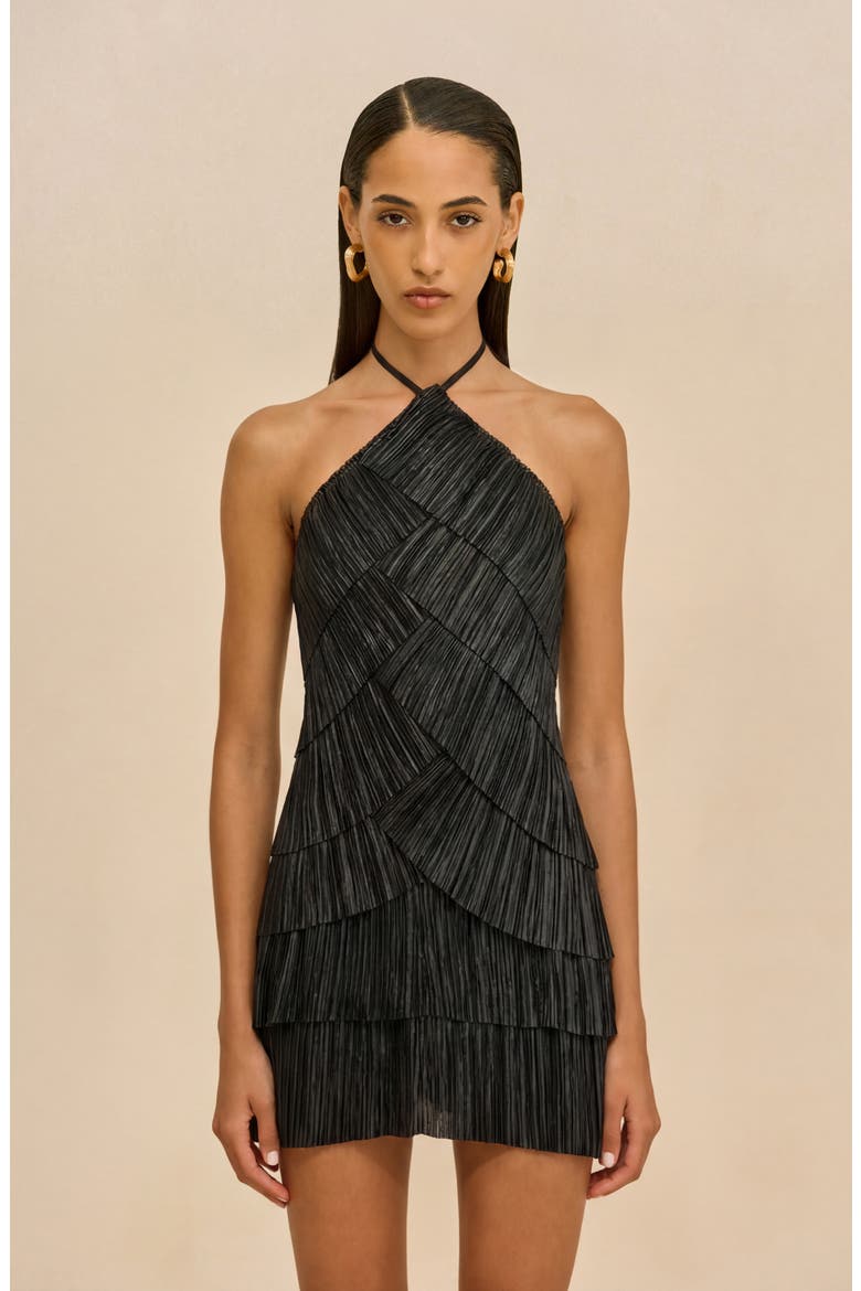 Varsha Halter Tiered Minidress, Alternate, color, BLACK