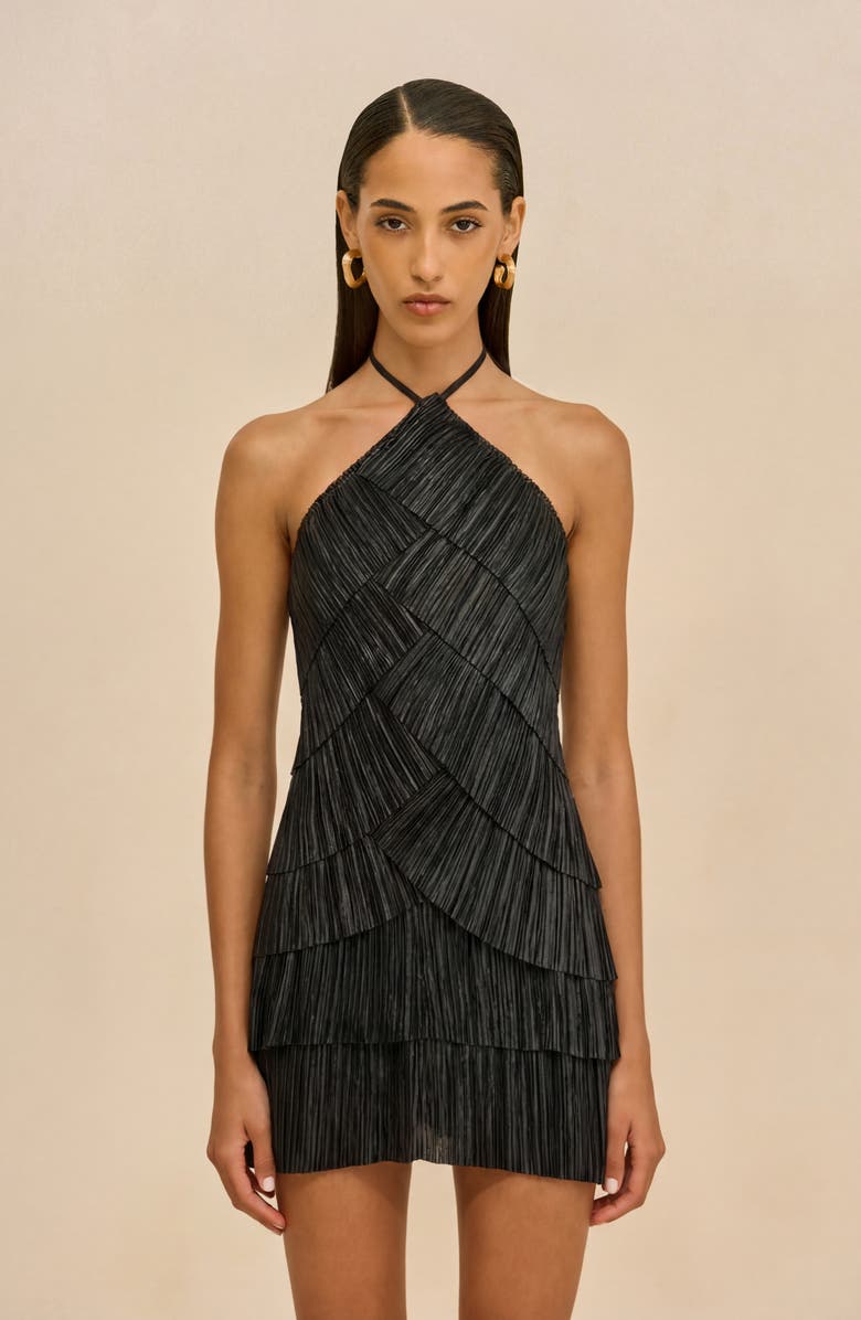 Cult Gaia Varsha Halter Tiered Minidress, Alternate, color, Black