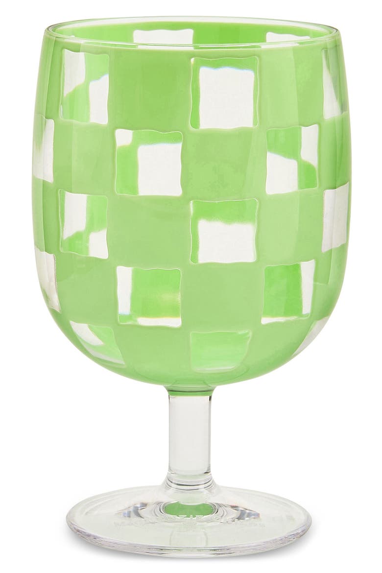 Set of 4 Green Check Acrylic Water Goblets, Alternate, color, GREEN
