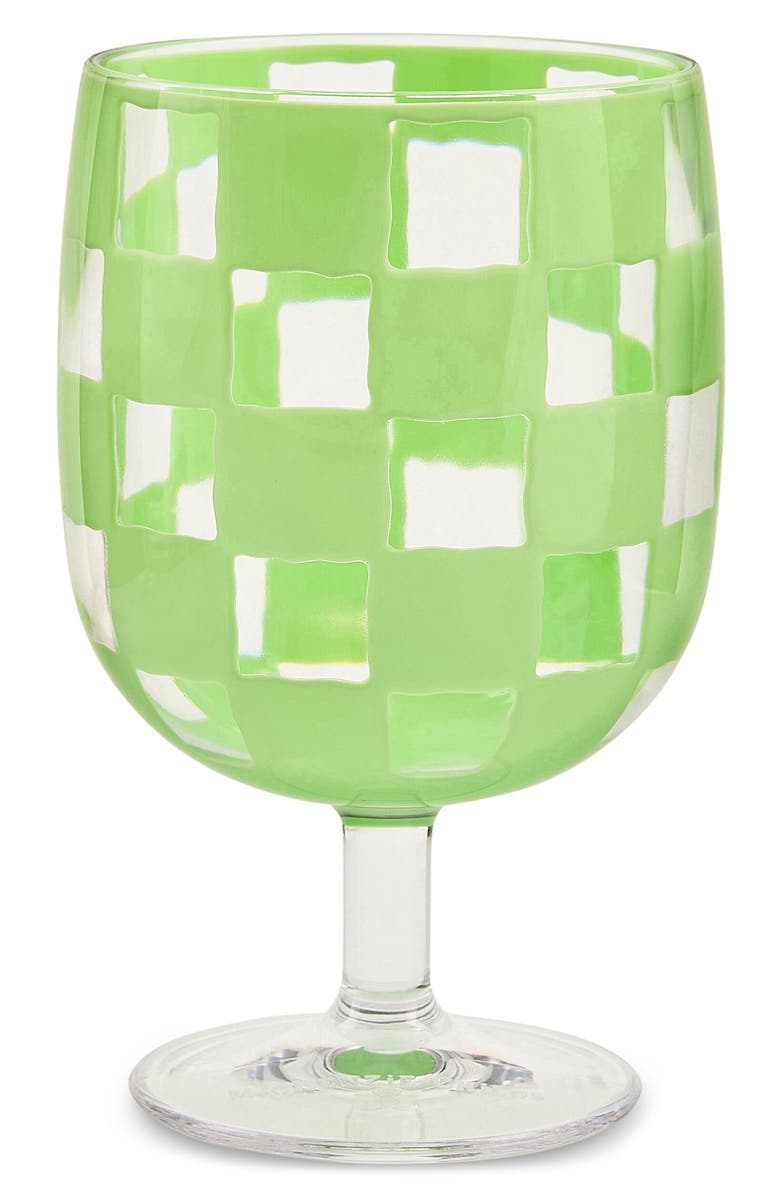 MACKENZIE CHILDS Set of 4 Green Check Acrylic Water Goblets, Alternate, color, Green
