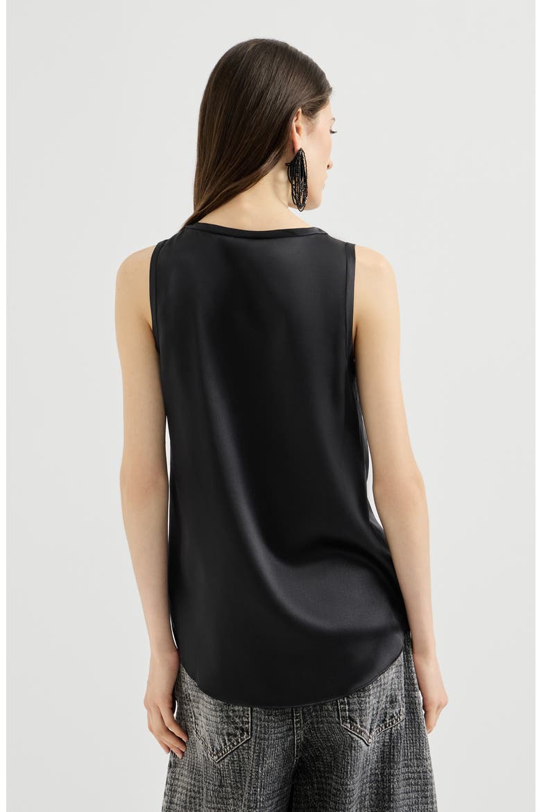 Stretch silk satin top, Alternate, color, Black