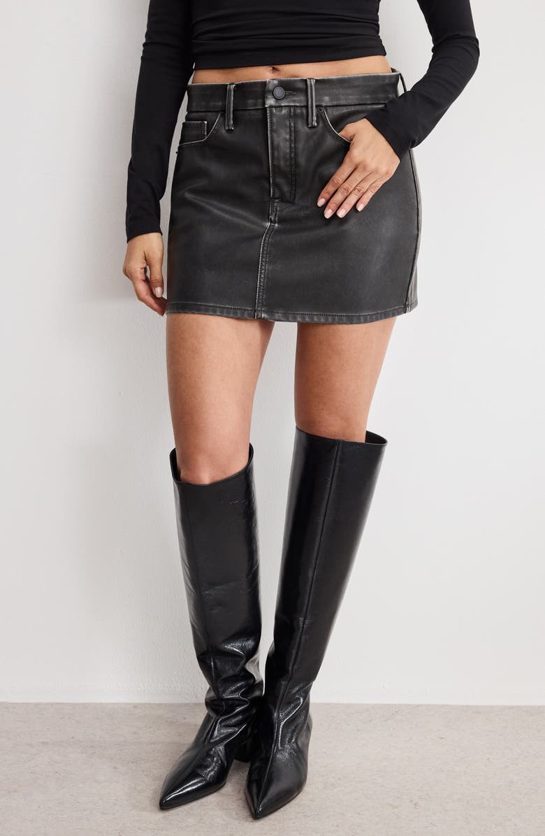 Good American '90s Faux Leather Miniskirt, Alternate, color, Black001