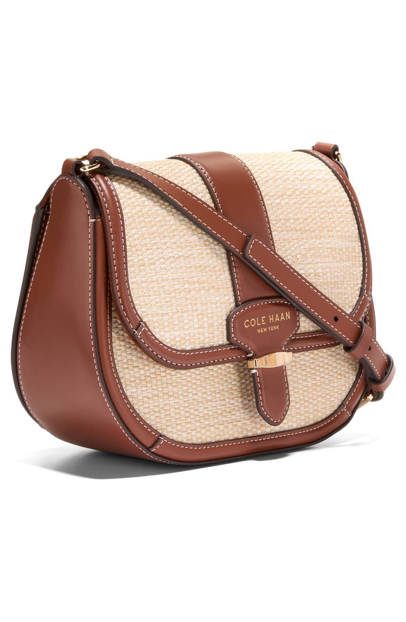 Cole Haan Marina Saddle Crossbody Bag, Alternate, color, Natural Straw Tan Trim