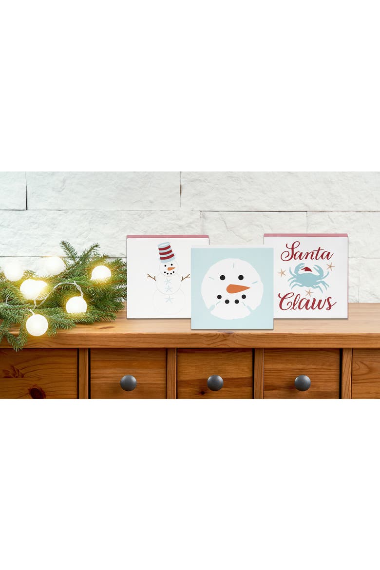 Coastal Snowman Block Christmas Shelf Sitter Centerpiece, Alternate, color, White