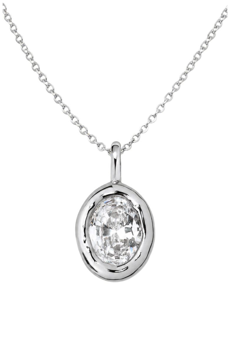 Tova Bezel Set Organic Charm Necklace, Main, color, Silver