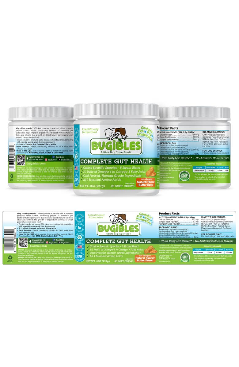 Bugibles Complete Gut Health 90 Probiotic Soft Chews For Dogs, Alternate, color, Brown