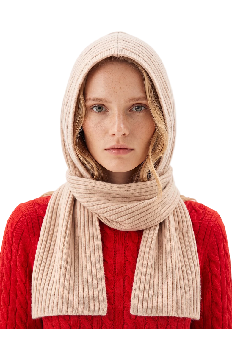 Cashmere Rib-knit Hood, Main, color, beige