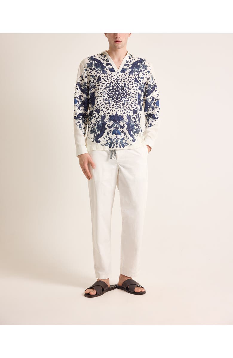 Orlebar Brown Ridley Linen Relaxed Fit Linen Mirabello Overhead Shirt, Alternate, color, White Sand/Night Iris