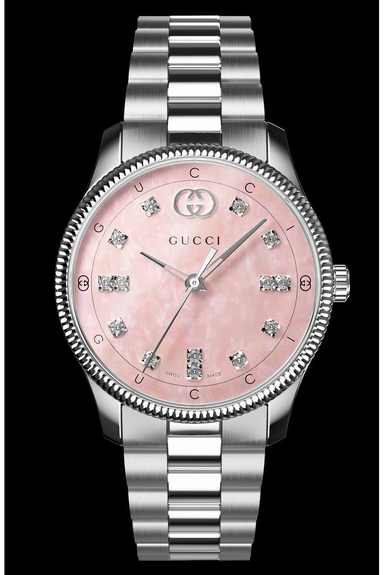 G-Timeless Mother-of-Pearl & Diamond Bracelet Watch, 29mm, Alternate, color, NO COLOR