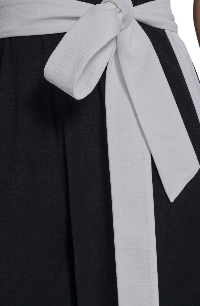 KARL LAGERFELD Aerowash Sleeveless Tie Waist Wide Leg Jumpsuit, Alternate, color, Black Soft White