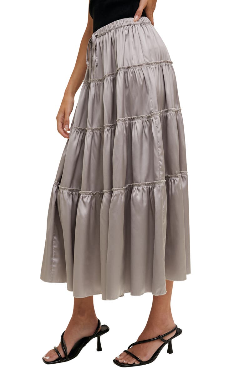 WISHLIST Tiered Satin Midi Skirt, Alternate, color, Graphite
