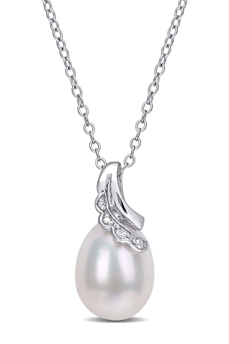Sterling Silver 8.5–9mm Cultured Freshwater Pearl & Diamond Pendant Necklace - 0.01ct., Main, color, WHITE