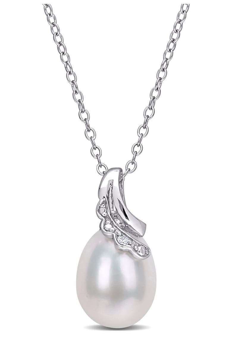 DELMAR Sterling Silver 8.5–9mm Cultured Freshwater Pearl & Diamond Pendant Necklace - 0.01ct., Main, color, 