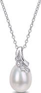 DELMAR Sterling Silver 8.5–9mm Cultured Freshwater Pearl & Diamond Pendant Necklace - 0.01ct.