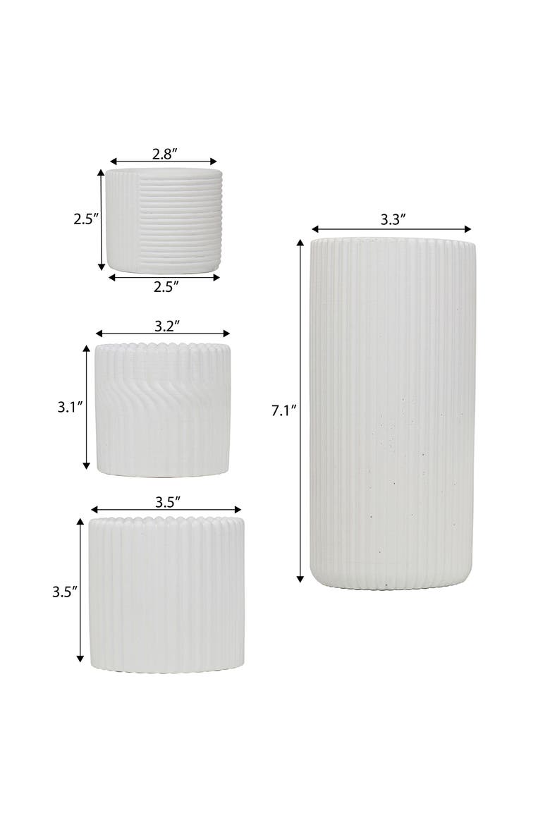 Noa Modern Minimalist Handmade Concrete Fluted Cylinder Planter Set, Alternate, color, White