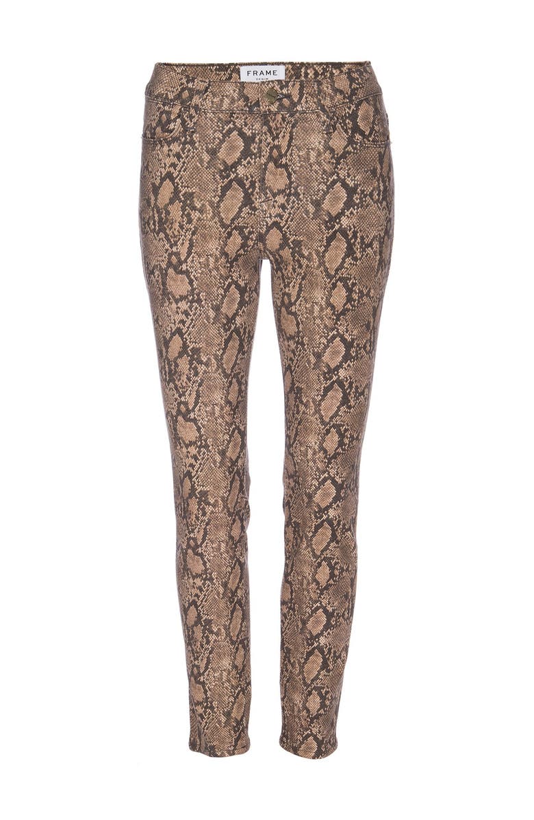 FRAME Le High Waisted Coated Snakeskin Print Skinny Jeans, Main, color, 