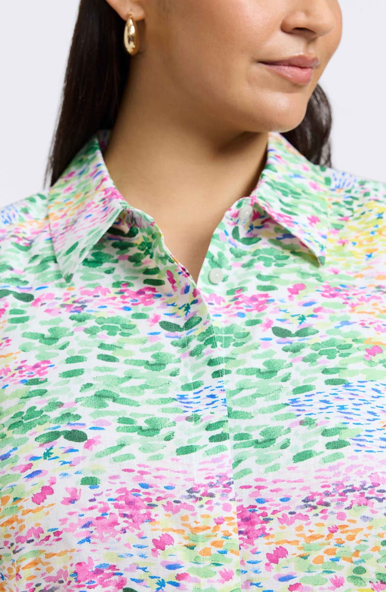 Foxcroft Olivia Floral Smocked Cuff Linen Blend Button-Up Shirt, Alternate, color, 