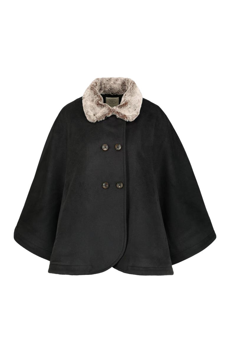 Hope & Henry Women's Button Front Cape with Faux Fur, Main, color, Black