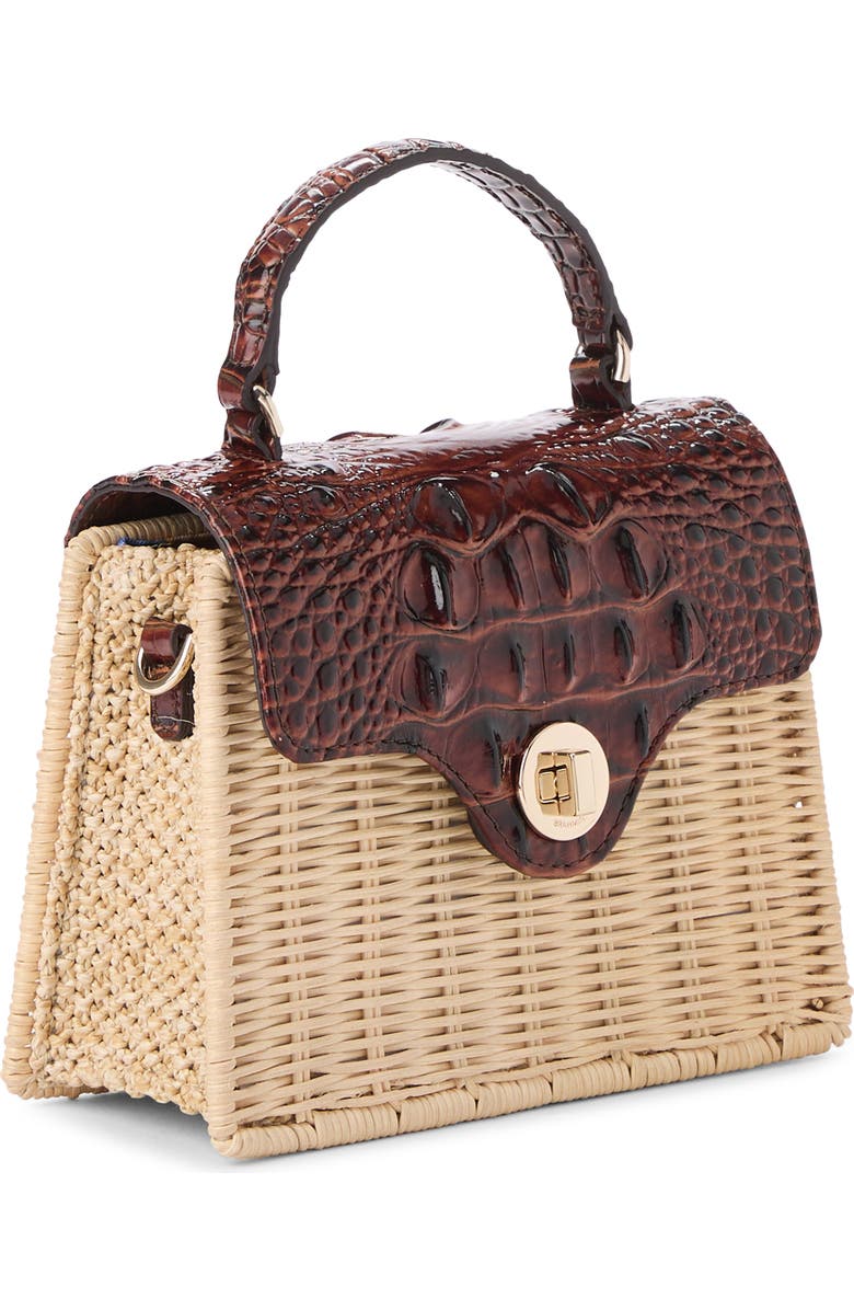 Brahmin Liliana Croc Embossed Leather & Wicker Top Handle Bag, Alternate, color, Pecan