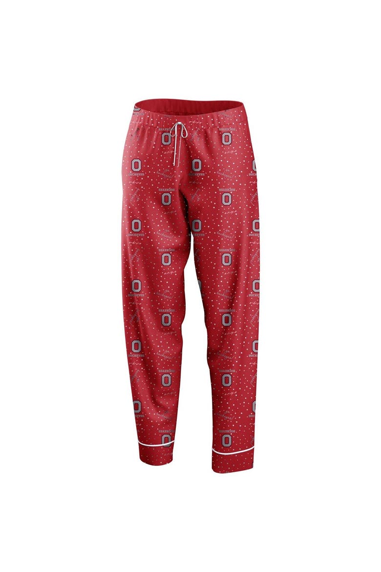 Women's WEAR by Erin Andrews Scarlet Ohio State Buckeyes Long Sleeve Button-Up Shirt & Pants Sleep Set, Alternate, color, Scarlet