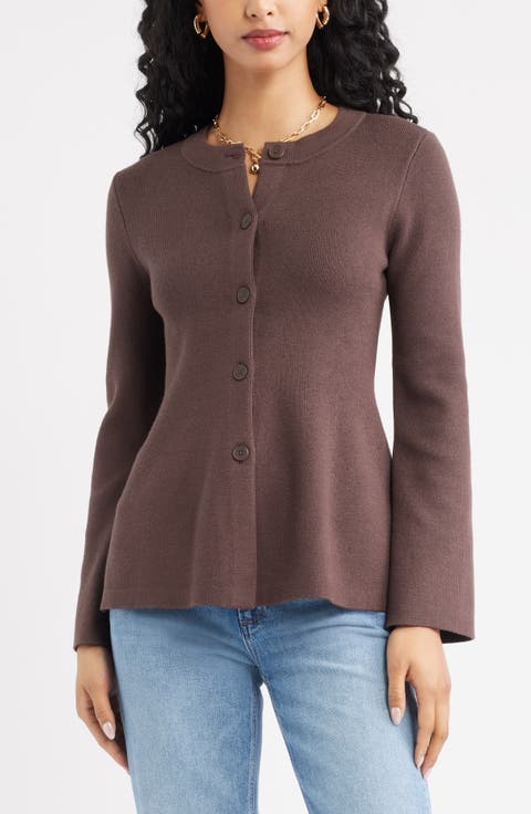 Button Front Peplum Cardigan