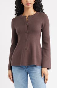 Open Edit Button Front Peplum Cardigan