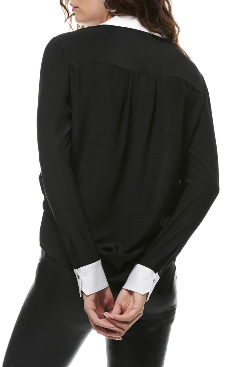 PAIGE Benton Silk Hidden Button-Down Shirt, Alternate, color, Black