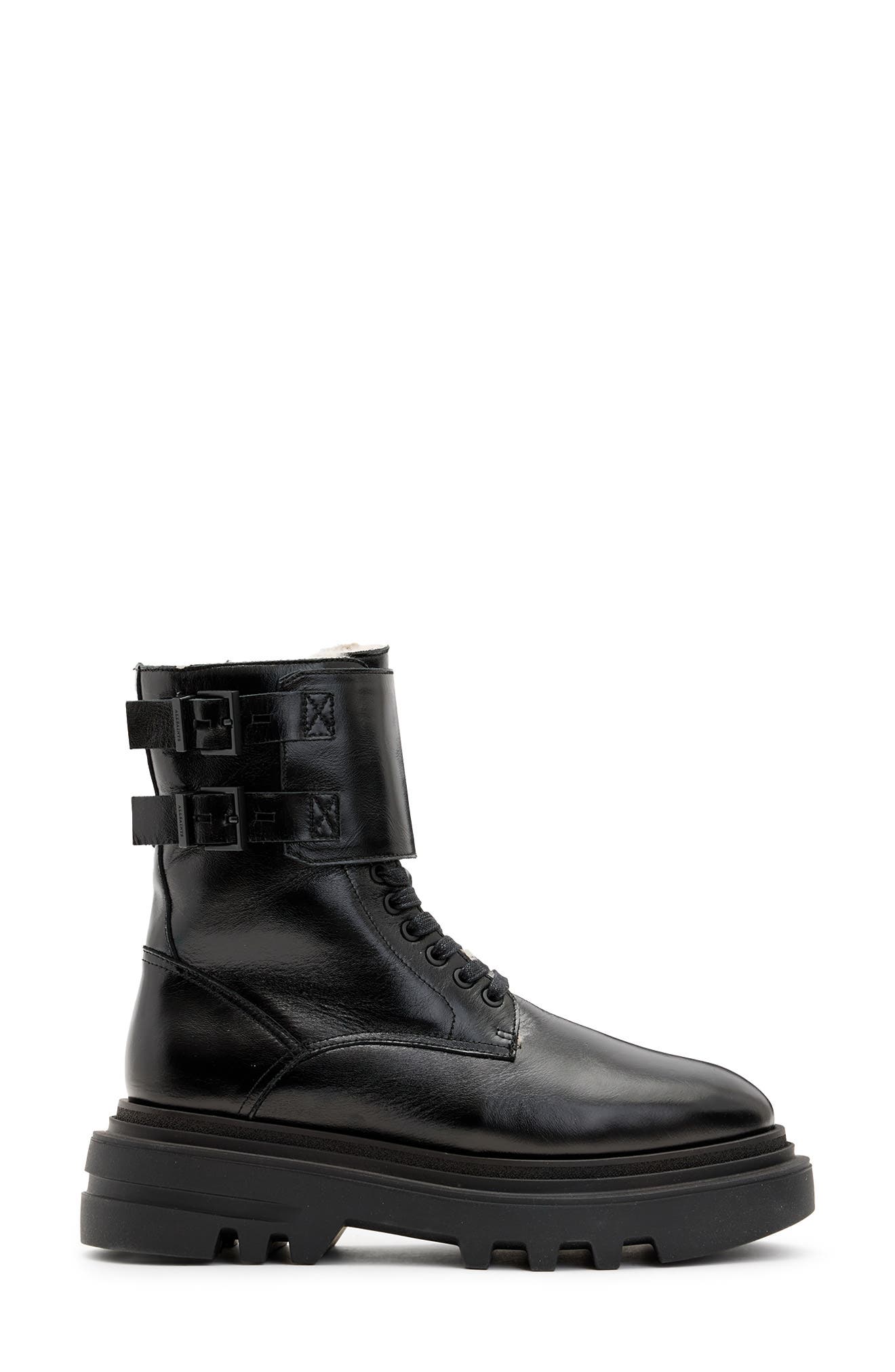 Zoe Genuine Shearling Lug Sole Boot, Alternate, color, BLACK SHINE