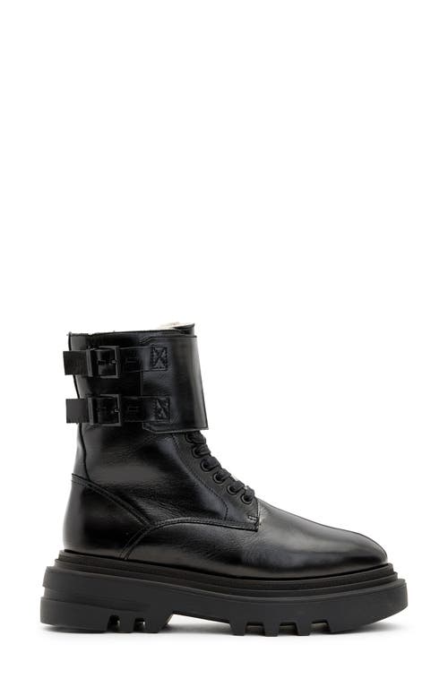 Allsaints Zoe Lace Up Shearling Lined Leather Boots In Black