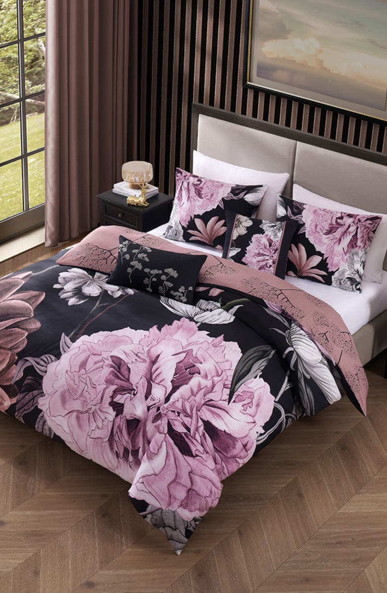 Bebejan Midnight Meadow Cotton Sateen Comforter Set, Alternate, color, Black