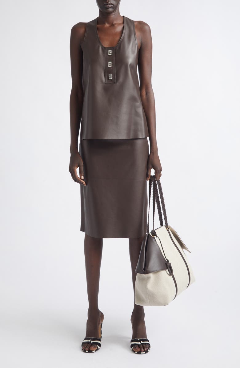FERRAGAMO Racerback Napa Leather Tank, Alternate, color, Expresso