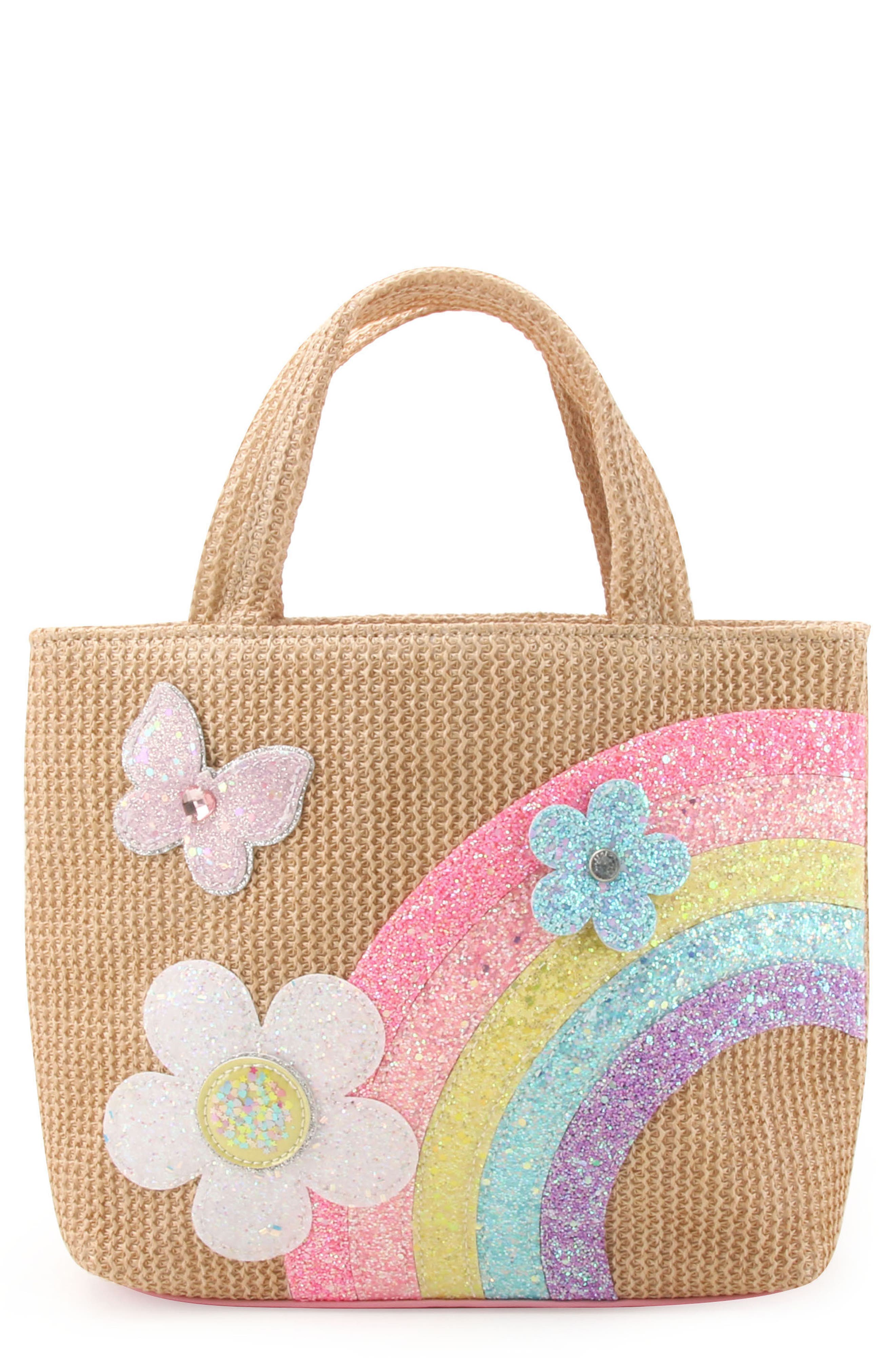 OMG Accessories Kids' Daisy Straw Tote Bag, Main, color, 