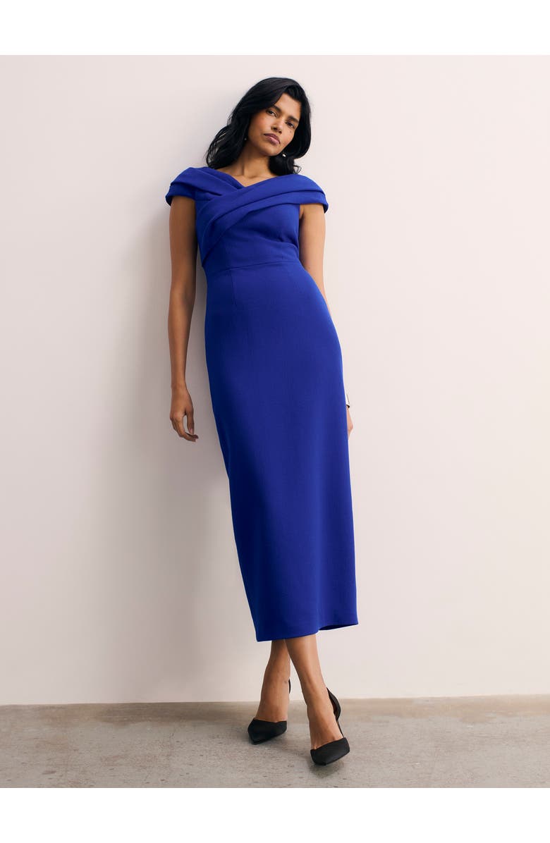 The Fold Bodycon Short Sleeve V-Neck Midi Dress, Main, color, Blue