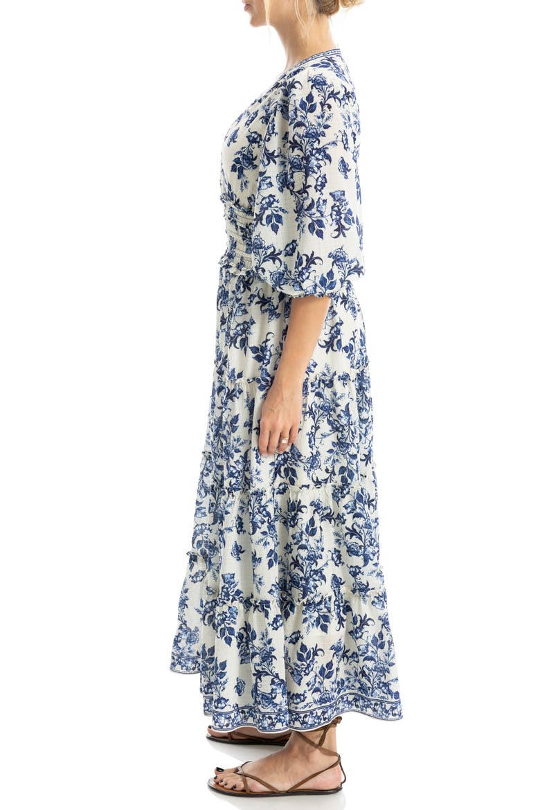 Surplice Neck Smocked Waist Maxi Dress, Alternate, color, CREAM/ BLUE PASSION BLOOMS