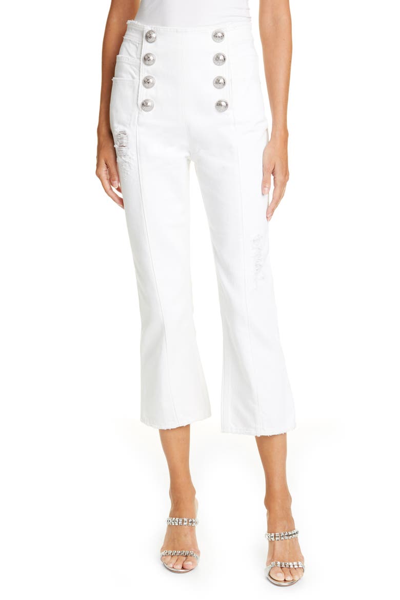 Button Front Crop Flare Jeans, Main, color, BLANC OPTIQUE