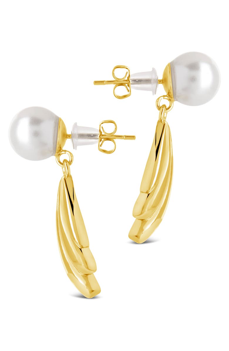 Sterling Forever Chrie 9mm Cultured Pearl Drop Earrings, Alternate, color, Gold