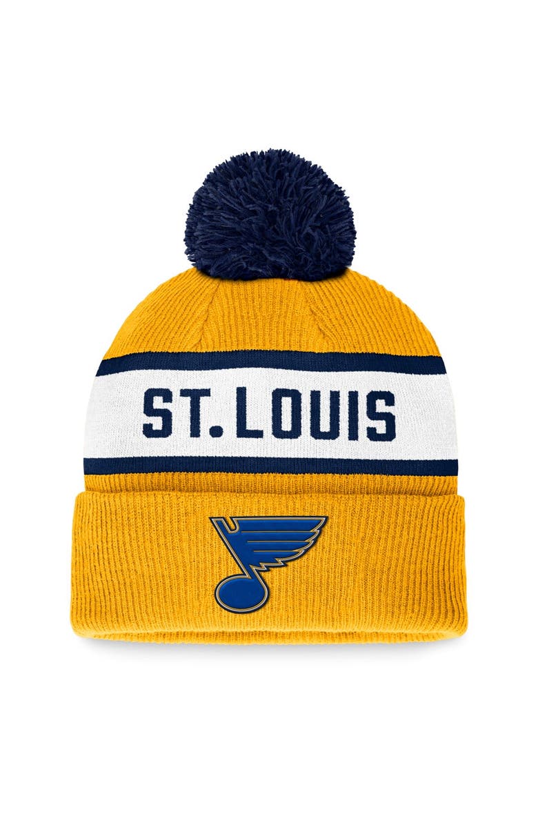 FANATICS Men's Fanatics Branded Gold St. Louis Blues Fundamental Wordmark Cuffed Knit Hat with Pom, Main, color, Gold
