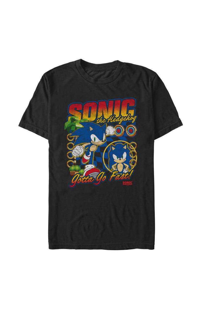 Sonic the Hedgehog Men's Sonic the Hedgehog Gotta Go Fast Distressed  Graphic T-Shirt, Alternate, color, Black