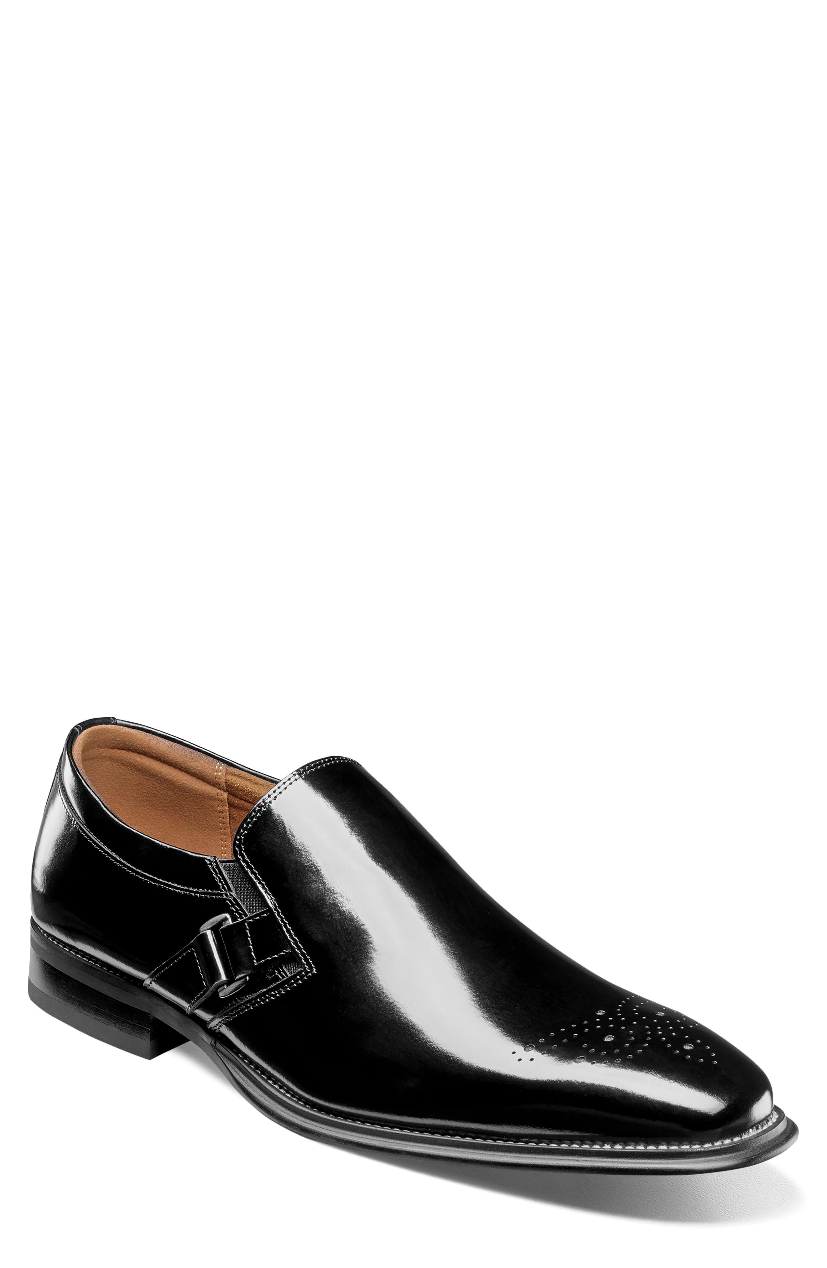 Alistair Leather Plain Toe Slip-On, Main, color, BLACK