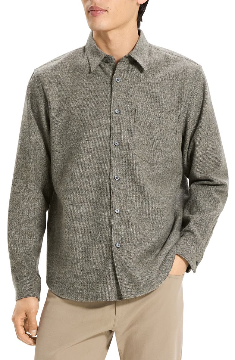 Theory Weekend Brushed Cotton Twill Button-Up Shirt, Main, color, Duffle Multi