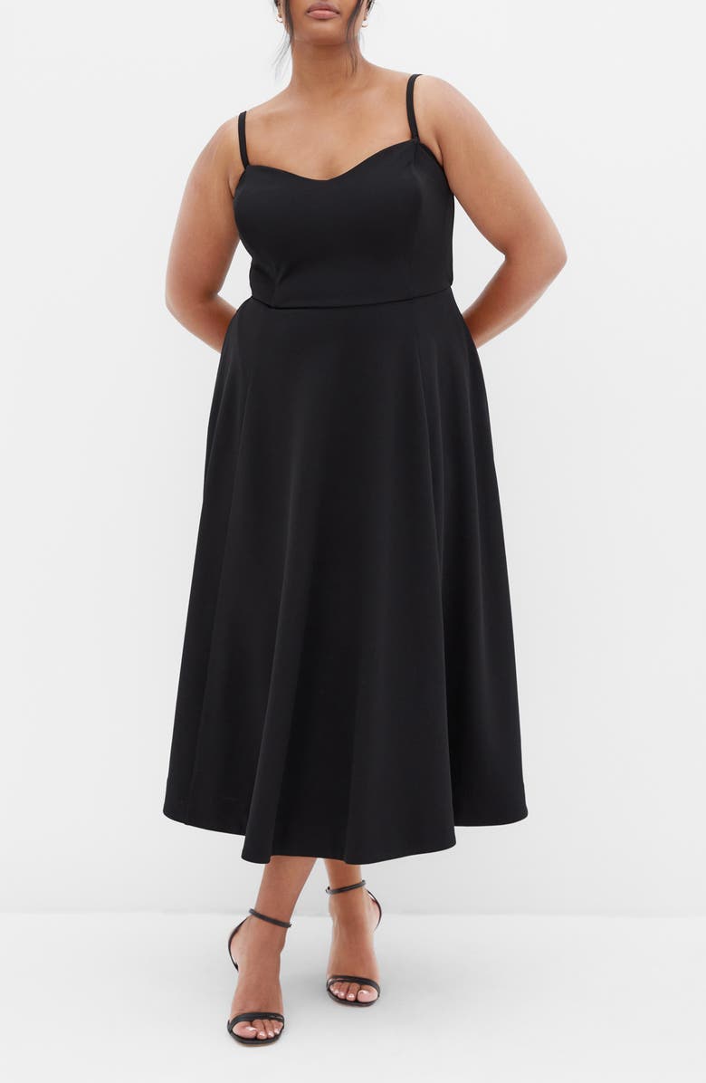 City Chic Bailee Sweetheart Neck Midi Dress, Main, color, Black