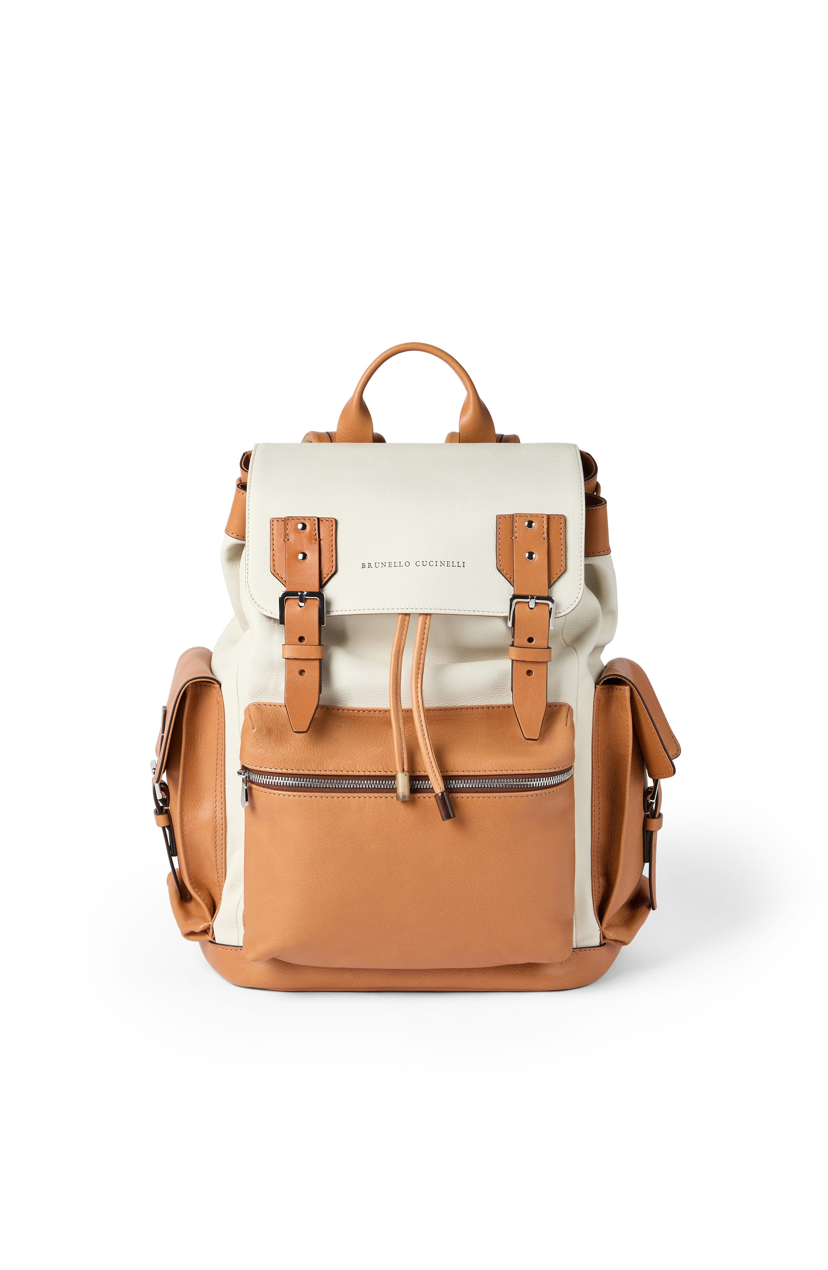 Brunello Cucinelli Calfskin and cowhide backpack, Main, color, Ivory