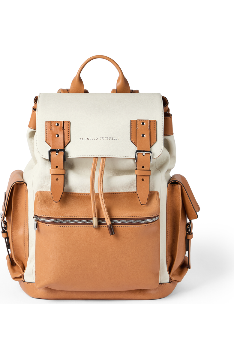 Brunello Cucinelli Calfskin and cowhide backpack, Main, color, Ivory