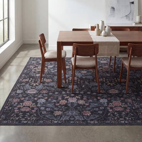 Primrose Art Nouveau Floral Border Non-Slip Machine-Washable Area Rug